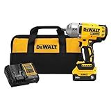 DEWALT 20V MAX Cordless Impact Wrench with Hog Ring Anvil, Brushless High Torque 1/2 Impact Gun, 4-Mode Speed, Includes Battery, Charger and Kit Bag (DCF900P1)