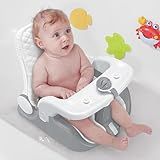 BabyBond Baby Bath Seat with Sitting & Lying 2 Modes, 3-Speed Adjustment, Powerful Suction Cups, Infant Bathtub Chair with Soft and Comfortable Towel, Folding and Hanging
