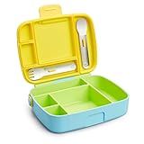 Munchkin Lunch Bento Box for Kids and Toddlers, Includes Stainless Steel Utensils, BPA-Free, 18 Months and Up, Blue/Green/Yellow