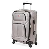 SwissGear Sion Softside Expandable Luggage – Carry-On Suitcase with 360 Degree Wheels & Retractable Handle – 21 Inch, Perfect for 1-3 Night Trips – Pewter