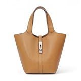 Kadynow Tote Bag for Women Vegan Leather Bucket Purse for Women Top Handle Handbag Shoulder Bag with Detachable Small Purse Yellow Brown