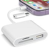 SZHAIYIJIN SD Card Reader for iPhone, Memory Card Reader with USB Camera Adapter Plug and Play Trail Game Camera Viewer Supports SD and TF Card MicroSD Card Adapter for iPad No App Required