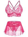 CRIPOM Womens Lingerie Crotchless Lingerie Outfits Pink Lingerie for Women Lingerie Set Hot Pink XL