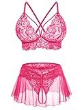 CRIPOM Womens Lingerie Crotchless Lingerie Outfits Pink Lingerie for Women Lingerie Set Hot Pink XL