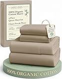 LANE LINEN 100% Organic Cotton Sheets Set Pure Long- Staple Percale Weave - Bedding for Bed Fits Mattress Upto 15" Deep Pocket (Queen Taupe)