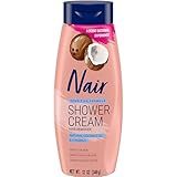 Nair Sensitive Shower Cream Hair Remover with Natural Coconut Oil and Vitamin E, Body Hair Removal Cream for Women, 12 oz