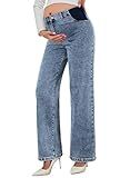 BLENCOT Pregnancy Pants for Women Maternity Wide Leg Jeans Elastic Waist Strech Denim Outfits Sail Blue Large