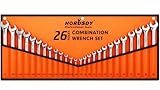 HORUSDY 26-Piece Durable Combination Wrench Set with Roll-up Pouch, Open End Wrench Set for General Household, Garage, Auto Repairs, SAE 1/4” - 1” and Metric 8mm - 24mm