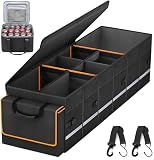 Car Trunk Organizer and Storage with Lid & Removable Leakproof Cooler Bag, Car Accessories 6 Removable Dividers for Custom Space, Collapsible Large Trunk Organizers Interior for SUV Sendan with Cover