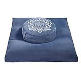 hunnidspace Meditation Zafu Cushion Set with Buckwheat Hulls & Memory Foam - Ergonomic Support for Yoga & Sitting - Removable Machine-Washable Luxury Velvet Cover - for Adults and Kids (Blue)