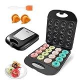 2026 Mini Donut Maker Machine for Home, 16-Hole Electric Doughnut and Pancake Maker with Non-Stick Surface, Ideal for Homemade Doughnuts (Black with Mini Oven Gloves & Brush)