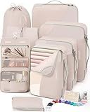 10 Set/8 Set Packing Cubes for Travel, Gifts for Women Mom,Anti-Tearing Suitcase Organizer for Luggage with Shoe & Hanging Toiletry Bag,OlarHike Vacation Essentials & Accessories for Cruise Ship,Cream