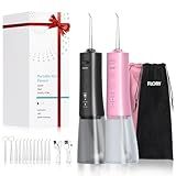 2 Pack Water Flosser for Teeth, Portable Cordless Water Dental for Couples, Travel Water Flossers with 3 Modes and 12 Tips, Rechargeable & IPX7 Waterproof, Travel Portable Dental Cleaner (Black&Pink)