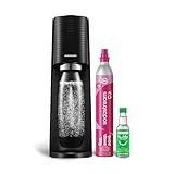 SodaStream TERRA Sparkling Water Maker, Starter Kit, CQC CO2 System, Includes 1 Quick Connect 60L CO2 Cylinder, 1 Dishwasher Safe BPA Free Bottle, 1 bubly Lime Drop, Make your own Pepsi, Black
