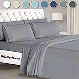 Mueller UltraTemp 6 PC Queen Sheet Set - Ultra-Soft Luxury Series, Cooling & Breathable Hotel Luxury Bed Sheets, Deep Pocket Wrinkle-Free Oeko-TEX, Light Gray