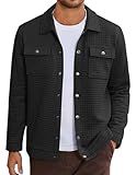 COOFANDY Men Shacket Long Sleeve Shirt Jacket Lightweight Quilted Overshirt Business Casual Jacket Black M