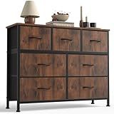Sweetcrispy 7 Drawer Dresser with Fabric Bins Fabric Storage Tower Organizer for Bedroom Closet Hallway Entryway Tall Chest of Drawers with Steel Frame Wood Top Easy Pull Handles,Rustic Brown