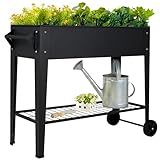 LEETOLLA Elevate 32" Tall Raised Garden Bed Outdoor with Wheels & Shelf for Mobility, 400LBS Capacity, Anti-Rust Steel Planter Box for Vegetables/Herbs, Patio-Balcony-Backyard