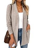 LILLUSORY Cardigan Sweaters for Women Lightweight Open Front Cardigans Casual Loose 2026 Spring Outfits with Pockets CoffeeGrey L