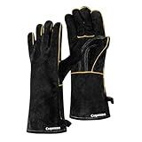 Cxqunzon Leather Welding Gloves - Thick Premium Cow Split Leather, Heat & Fire Resistant, Soft Cotton Lined Interior for TIG/MIG Welding, Grilling, BBQ & Fireplace (Black)