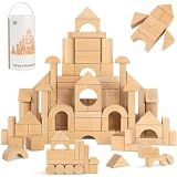 100 Pcs Wooden Blocks for Toddlers 1-3, Kids Building Blocks & Shape Sorter