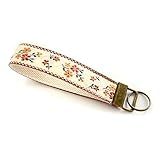 CELOKIY Floral Embroidered Fabric Wristlet Keychain, Vintage Style Wrist Key Chain for Women with Brass Hardware