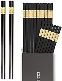 Hiware 10 Pairs Fiberglass Chopsticks - Reusable Chopsticks Dishwasher Safe, 9 1/2 Inches - Gold