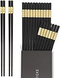 Hiware 10 Pairs Fiberglass Chopsticks - Reusable Chopsticks Dishwasher Safe, 9 1/2 Inches - Gold