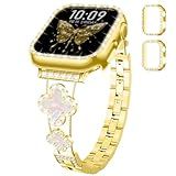 Bling Metal Band and Case for Apple Watch Bands for Women 40mm 41mm 38mm 42mm 44mm 45mm 46mm,Clover Diamond Sparkle Bracelet Dressy Strap with Cover for iWatch Band Series 11 10 9 8 7 6 5 4 SE 3 2 1