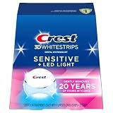 Crest 3D Whitestrips Sensitive & Gentle + LED Light – Teeth Whitening Kit, 1 Light + 14 Treatments, Each with 1 Upper/1Lower, 28 Strips – Crest 3DWhite Teeth Whitening Strips