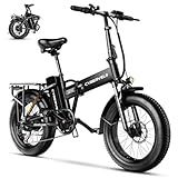Aoango 1000W Folding Electric Bike, 48V 20AH Large Removable Battery E Bike, 30+MPH, 80 Miles Max Range, 20" Fat Tire Electric Bike for Adults, Adult Electric Bicycles for Long