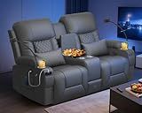 DG PEAFOWL Loveseat Recliner Sofa, Home Theater Seating with Center Console, Reclining Loveseat RV Couch with USB Ports & Phone Holders, Wall Hugger RV Sofa Furniture with Storage & Pocket