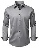 Lusead Grey Mens Dress Shirts Wedding Slim Fit Long Sleeve Stretch Wrinkle Free Formal Silver Button Up Shirt Men