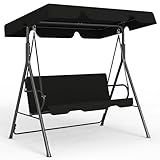 Murago Outdoor Patio Swing Chair with Adjustable Canopy, Outdoor Patio Glider Swing with Heavy Duty Stand for 3 Adult Persons, Ideal for Deck, Lawn, Backyard, or Porch, Black