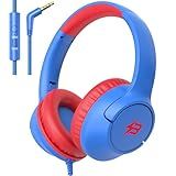 Kids Headphones for School, 85/94 dB Volume Limit, Wired Over Ear Headphones for Kids Boys Girls with Microphone, Foldable Stereo Sound 3.5mm Wired Cord for Kindle Tablet Airplane Travel, Blue