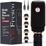 Electric Wine Preserver - Rechargeable Vacuum Saver With Airtight Seal - Automatic Air Remover Pump for 10 Days of Flavor & Freshness - Preservation System (Black & Rose Gold)