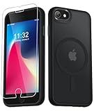 YENAPOON for iPhone SE Case 2022(3rd)/2020(2nd), iPhone 8/7 Case, with 1 Screen Protector, Matte Magnetic Slim Phone Cover, Support for Magsafe, Shockproof Protection Translucent Frosted Back,Black
