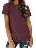 AUTOMET Women's Soft Basic Short Sleeve T-Shirt, Round Neck Tops Summer Casual Tee for Spring Shirts Clothes Everyday Wear 02winered M
