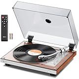1 BY ONE Fully Automatic Belt-Drive Turntable, Wireless Vinyl Record Player with Automatic Repeat Function, Remote Control, Phono Preamp, AT-3600L Cartridge, 33/45 RPM