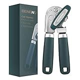 Beneno Heavy Duty Hand Can Opener Manual with Magnet, Durable Sharp Carbon Steel Blade Smooth Cutting, Big Effort-Saving Knob & Soft Grip Handle, Multifunctional Kitchen Tool with Bottle Opener, Green