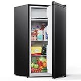 Upstreman 3.2 Cu.Ft Mini Fridge with Freezer, Single Door Compact Refrigerator, Adjustable Thermostat, Small Refrigerator for Dorm, Bedroom, Office, Black-BR321