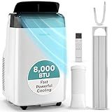 SereneLife Portable Air Conditioner, With Dual Motor, Dehumidifier & Fan | 8,000 BTU AC With Temperature Ranges 64°F–90°F | Fast Powerful Cooling | 3 Fan Speeds, Remote Control, & Window Exhaust Kit