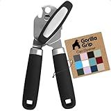 GORILLA GRIP Heavy Duty Stainless Steel Smooth Edge Manual Can Opener and Bottle Openers, US Designed, Soft Comfortable Handle, Oversized Handheld Turn Knob, Multifunctional Kitchen Tool, Black