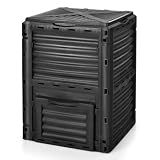 Goplus Compost Bin, 80 Gallon (300 L) Large Outdoor Composting Box w/Top Flip Latch-on Lid, Bottom Exit Door, BPA Free Material, Grass Food Trash Composter Barrel for Garden Yard (Black)