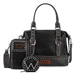 Wrangler 3Pcs Doctor Bag Set for Women, Top Handle Satchel Purse Barrel Handbags Cell Phone Purse Leather Hobo Bags WG48S-S5110BK