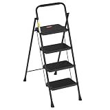 HBTower Step Ladder, 4 Step Ladder Folding Step Stool with Wide Anti-Slip Pedal, Lightweight Ladders for Home, Black