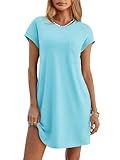 Wenrine Womens Summer T Shirt Dress Casual Short Sleeve Crewneck Loose Flowy Mini Dresses with Pockets