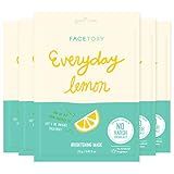 FACETORY K Beauty Face Mask Skin Care - Everyday LEMON Brightening Sheet Mask | Plant-Based with Lemon Extract (5 Pack)
