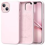 GolbinBox Magnetic for iPhone 13 Case & iPhone 14 Case, Compatible with MagSafe, [Soft Anti-Scratch Microfiber Lining], Slim Liquid Silicone Shockproof Protective Phone Case 6.1 inch, Chalk Pink