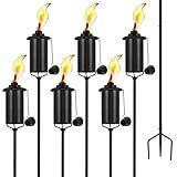 SNOGSWOG 6 Pack Garden Torches, 16 oz Metal Torch for Outside with 3-Prong Grounded Stake, Outdoor Decorative Citronella Torches, 59 inch Garden Décor Torches